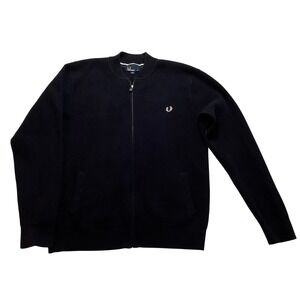 Fred Perry Mens XL Navy Blue Waffle Knit Full Zip Cardigan Bomber Sweater K4218